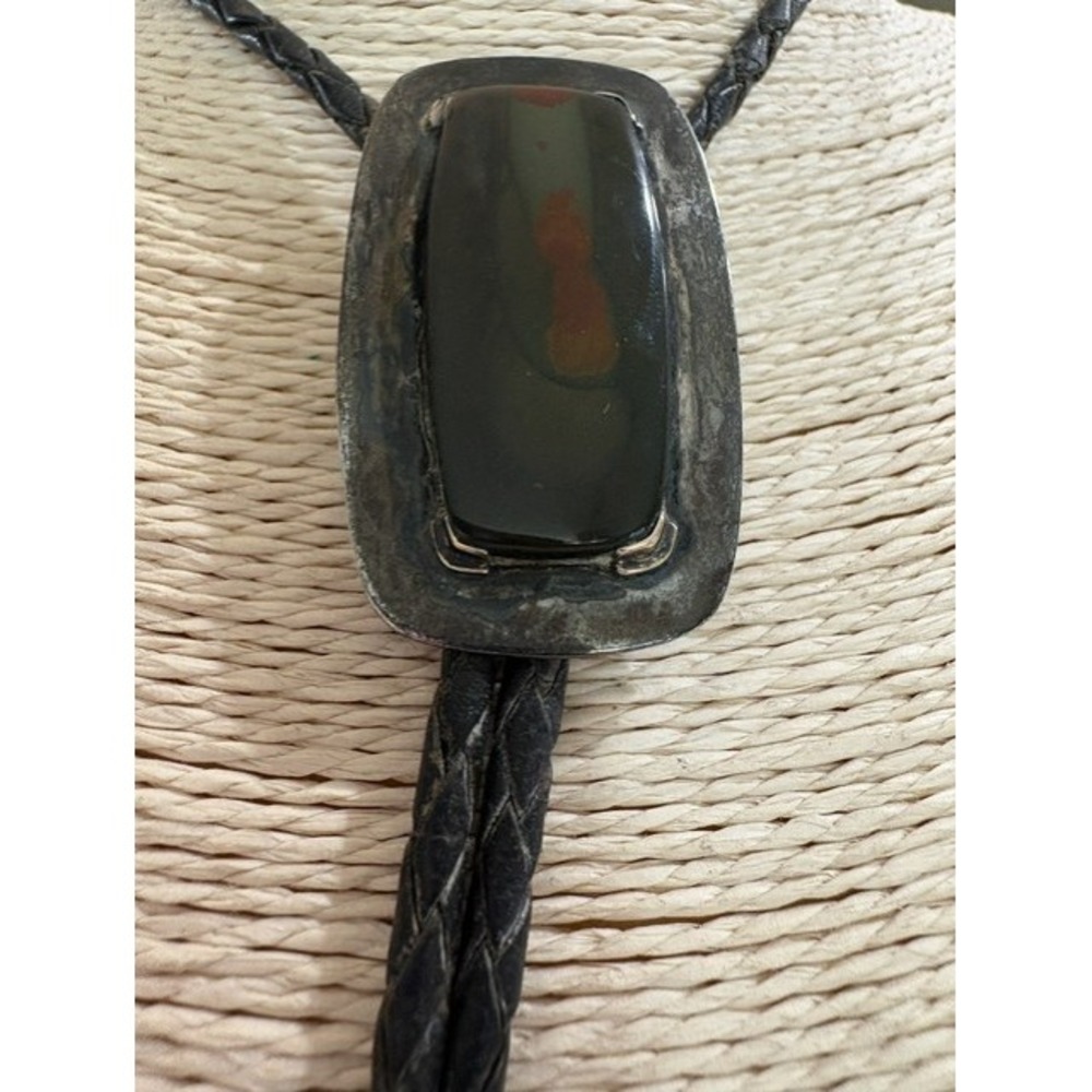 Vintage Southwestern Sterling Silver & 14K Gold Bloodstone Bolo Tie - Picture 2 of 6